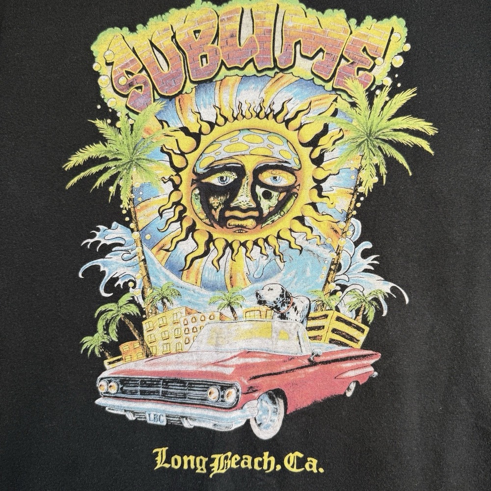 Sublime Graphic T-Shirt Sun Face Logo Sz M Long‎ Beach Black Short Sleeve
